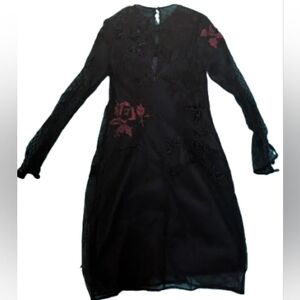 French Connection Black Dress with Red Floral Details